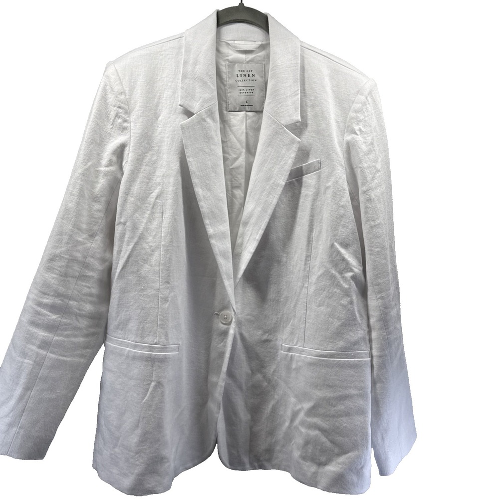 Abercrombie & Fitch White Linen Blazer Jacket Womens Large One Button Pockets